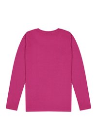 Langarm-T-Shirt in leuchtendem Pink, aus weicher Baumwolle, mit Rundhalsausschnitt und ohne sichtbare Muster oder Verzierungen.