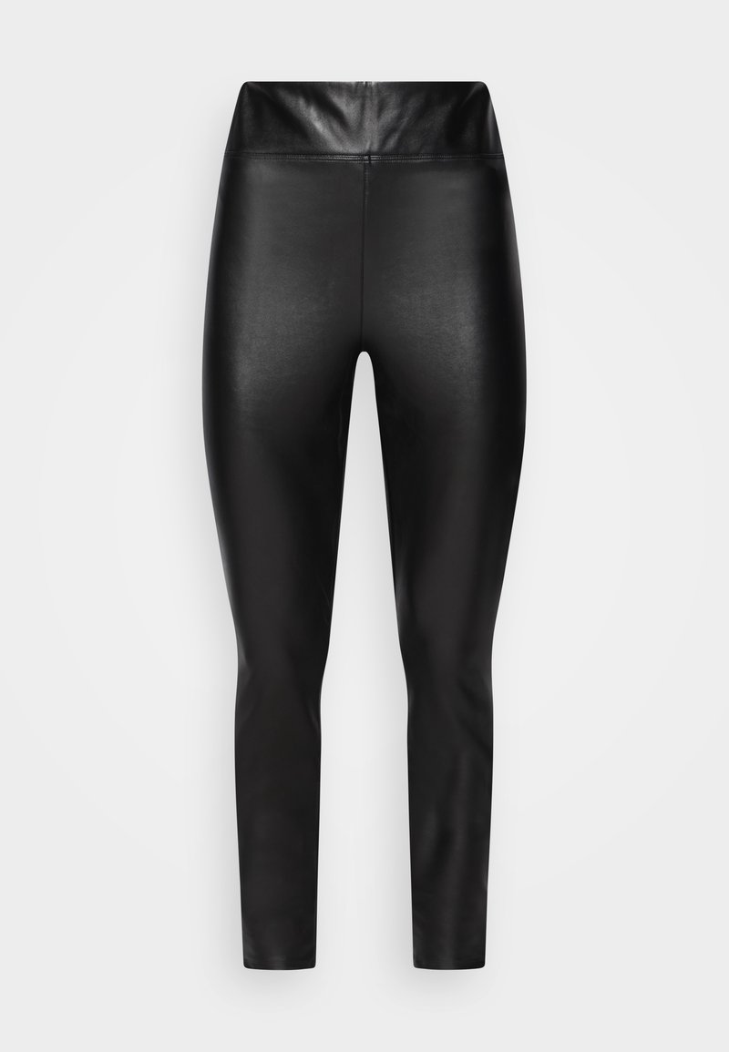 Svarta faux läderleggings med högmidja, smal passform och slät yta. Designen erbjuder en elegant silhuett.