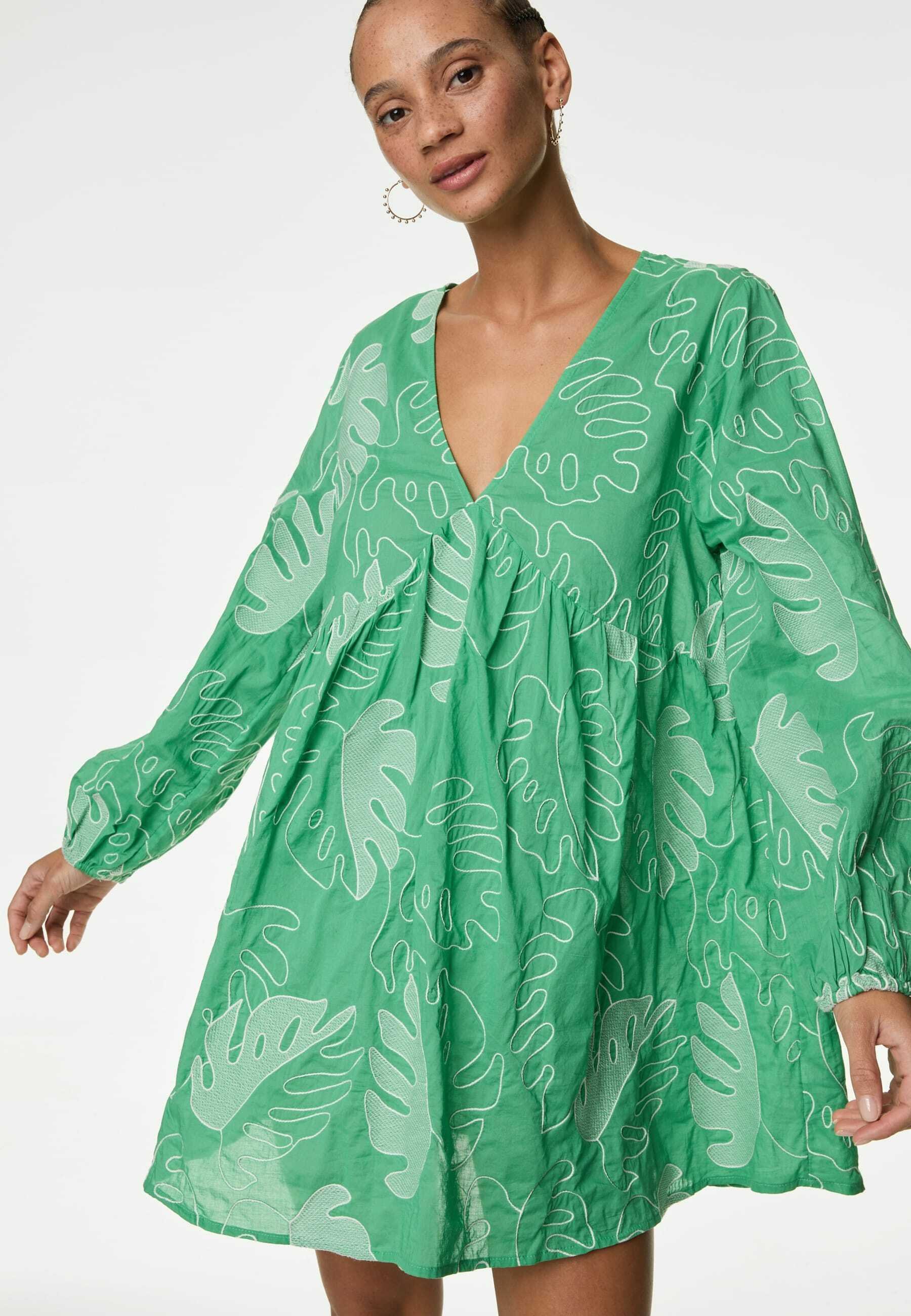 Marks & Spencer Pure Cotton Embroidered V-Neck Mini - Beach accessory - medium green/mottled green - Zalando Marks & Spencer Pure Cotton Embroidered V-Neck Mini - Beach accessory - medium green/mottled green - Zalando
