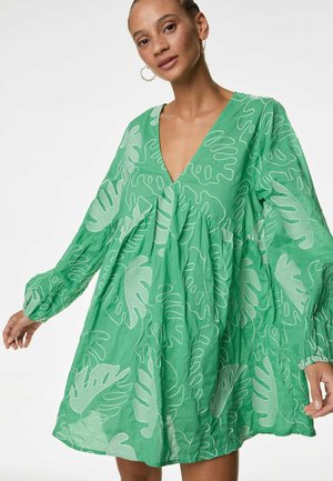 PURE COTTON EMBROIDERED V-NECK MINI BEACH DRESS - Akcesoria plażowe