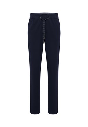 Marineblauwe sweatpants van zachte stof, met een elastische tailleband met een trekkoord en een minimalistisch ontwerp.