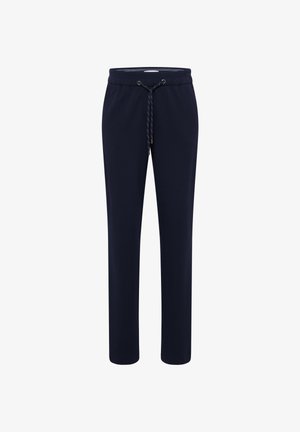 Marina blå sweatpants i mjukt tyg, med elastisk midja och snörning samt minimalistisk design.
