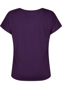 Purple short-sleeve t-shirt, featuring a round neckline and smooth texture. The design is simple, with no visible patterns or accents.