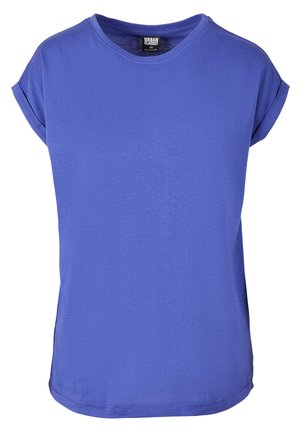 Purple short-sleeve t-shirt made of soft fabric with a round neckline and a relaxed fit; features rolled sleeves and a straight bottom hem.
