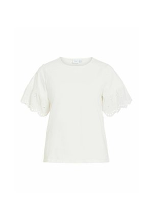 VILA, SHORT SLEEVED TOP VISUMMER ROUND NECK - Tričko s potlačou - snow white
