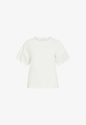 VILA, SHORT SLEEVED TOP VISUMMER ROUND NECK - Tričko s potlačou - snow white