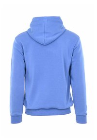 Felpa con cappuccio di colore azzurro chiaro, con una texture morbida, polsini e orlo a costine, caratterizzata da un design semplice senza loghi o motivi visibili.