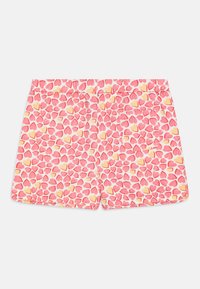 Shorts rosa con un motivo a cuore in varie tonalità di rosso e giallo. Realizzati in tessuto morbido con un dettaglio nella tasca posteriore.