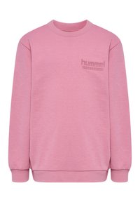 Rosa sweatshirt med rund halsringning, långa ärmar och en texturerad logotyp på bröstet. Tillverkad av mjukt tyg med ribbade ärmslut och nederkant.