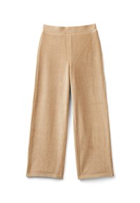 Beige wijde corduroy-broek met een zachte structuur, met een soepele elastische tailleband en nette gezoomde randen.
