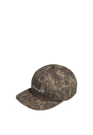 Kasket med camouflage-mønster og flad skygge med hvidt broderet ""adidas golf"" på frontens venstre side.
