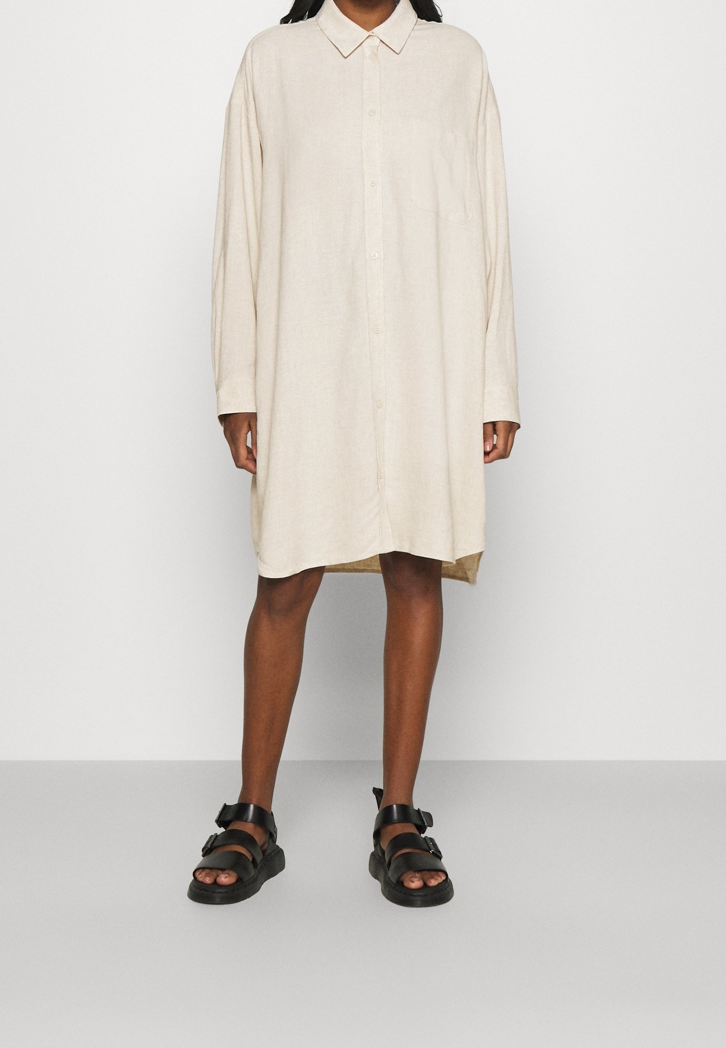 beige oversized shirt dress The Classic Collared Maxi Shirt Dress - Beige