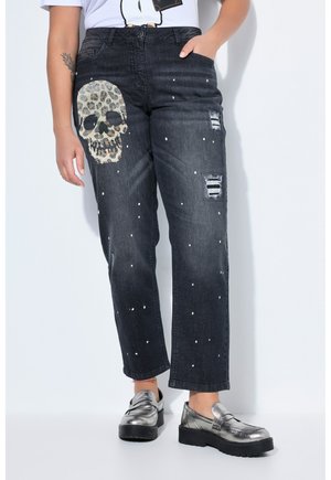 BOYFRIEND- GLITZERNDER TOTENKOPF -POCKET - Jeans Straight Leg - black