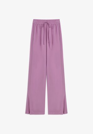 Helle lila, weit geschnittene Hose aus weichem Stoff mit elastischem Bund und Kordelzug; verfügt über seitliche Schlitze am Saum.