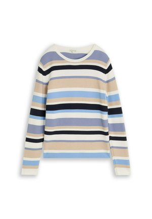 TOM TAILOR, KNIT STRUCTURE CREWNECK - Trui - navy blue beige stripe