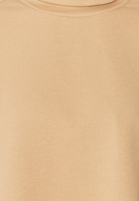 Beige rolák vyrobený z žebrované pleteniny. Má těsný střih a hladkou texturu, s klasickým rolovaným výstřihem.