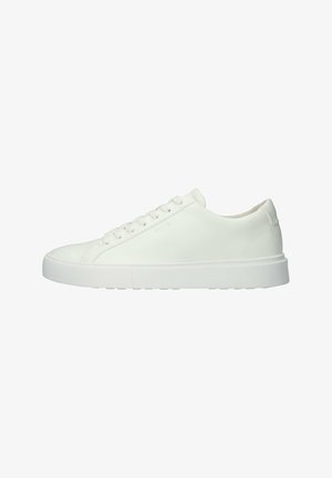 Witte leren sneakers met een lage profiel, ronde neus, zes vetergaatjes en een getextureerde rubberen zool, met een minimalistisch ontwerp en zonder zichtbare branding.