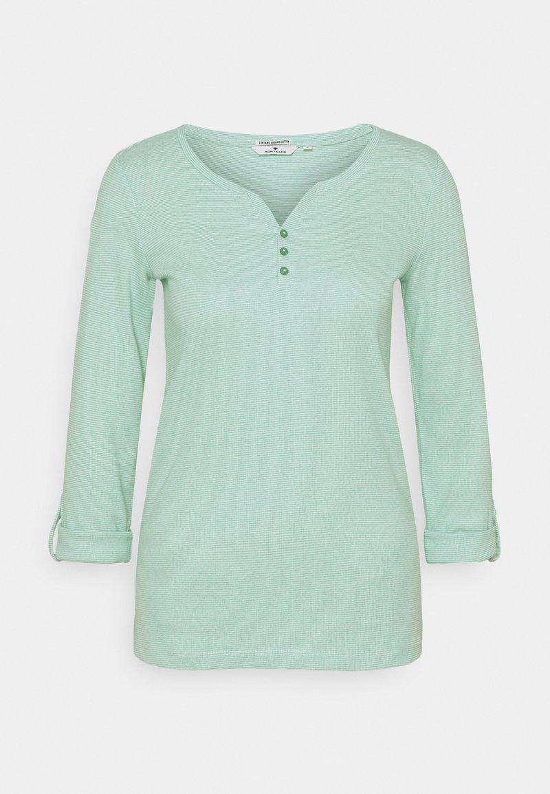 TOM TAILOR HENLEY - Maglietta a manica lunga - offwhite/green