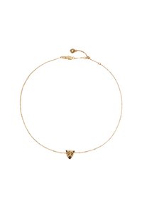 Collar de cadena de oro con un colgante de cabeza de leopardo texturizada en el centro. Diseño elegante con una cadena de eslabones finos y cierre de gancho.