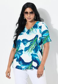 Ulla Popken IRIS V-NECK TEE - Triko s potiskem - dark marine