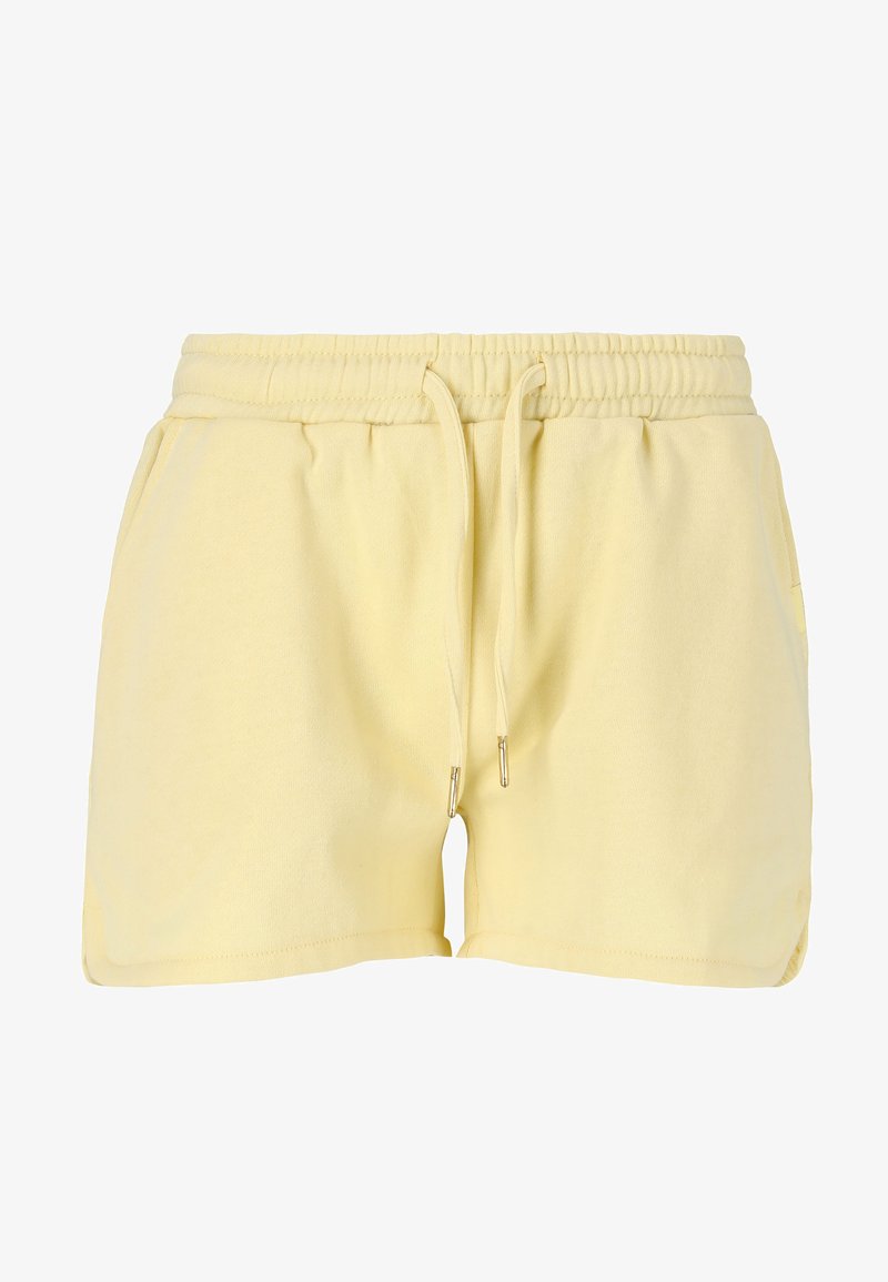Geel katoenen shorts met een elastische tailleband, trekkoorddetails en zijzakken. Soepele textuur met een casual ontwerp.