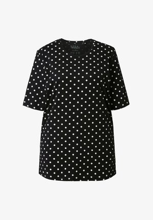 Ulla Popken, POLKA DOT CREW NECK TEE - Triko s potiskem - black