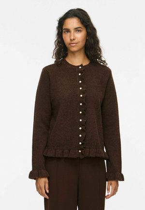 VILA, KNITTED CARDIGAN VIJACIA FRILL - Gilet - coffee bean