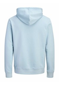 Sweat à capuche bleu clair vu de dos avec manches longues et poignets et ourlet côtelés.