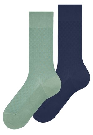 Ζευγάρι από επίσημες κάλτσες, μία ανοιχτοπράσινη και μία ναυτικά μπλε, η καθεμία με διακριτικό καρό μοτίβο και ριμπ μανσέτες.