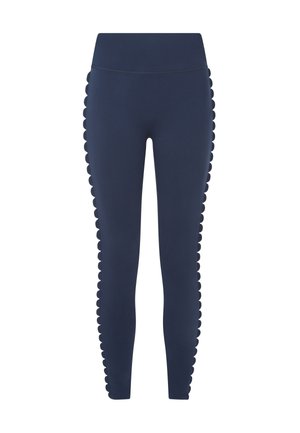 Navy Leggings aus dehnbarem Material, mit gewelltem Detail entlang der Seitennaht für zusätzliche Textur und Design.