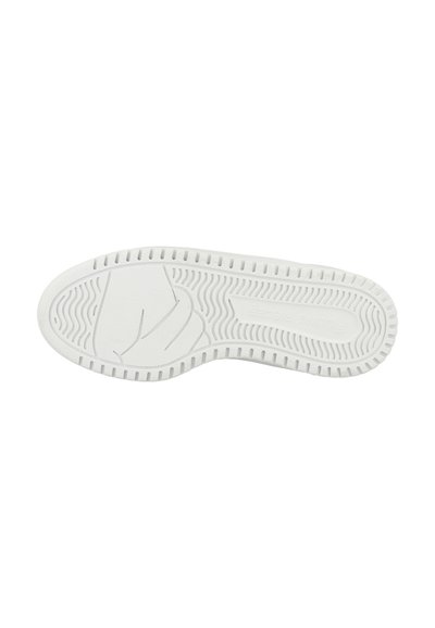 Sole in gomma bianca con superficie texturizzata. Presenta scanalature e sporgenze per la trazione.Forma piatta con bordi lisci, senza branding visibile.
