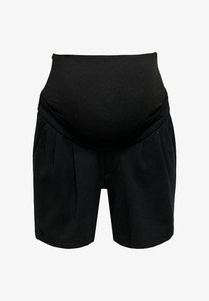 Short de maternité noir avec taille élastique et tissu supplémentaire sur le ventre pour le confort et l'élasticité pendant la grossesse.