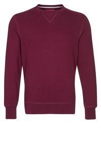 Sweatshirt bordeaux con maniche lunghe, scollatura tonda e polsini e orlo a coste. Realizzato in un tessuto morbido e confortevole con dettagli di cucitura visibili.