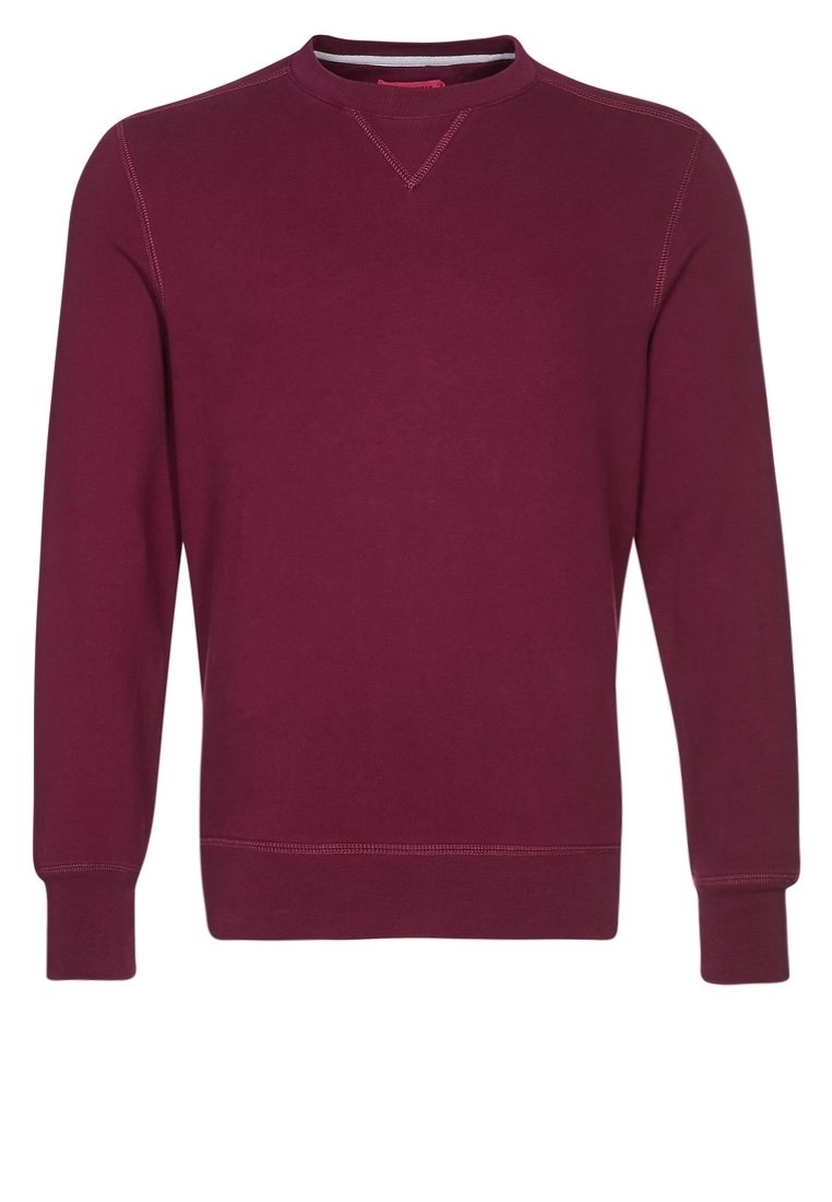 Sweatshirt bordeaux con maniche lunghe, scollatura tonda e polsini e orlo a coste. Realizzato in un tessuto morbido e confortevole con dettagli di cucitura visibili.