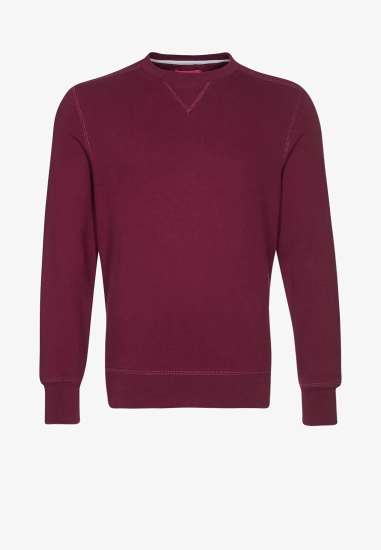 Sweatshirt bordeaux con maniche lunghe, scollatura tonda e polsini e orlo a coste. Realizzato in un tessuto morbido e confortevole con dettagli di cucitura visibili.