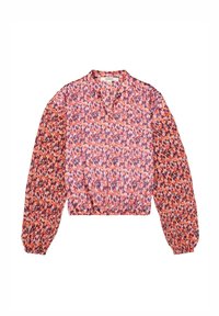 Blouse à manches longues, courte, avec un imprimé floral dans des nuances de rose, violet et orange. Tissu doux et léger avec une coupe décontractée.