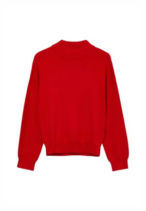 Maglione rosso a maniche lunghe, con scollo alto, polsini e orlo a costine, realizzato in un tessuto a maglia morbido, dal fit rilassato.