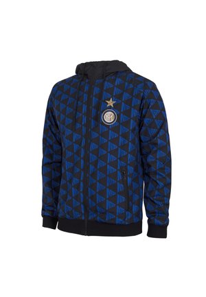 Blauw-zwart gemêleerde zip-up hoodie met Inter Milan-logo en een gouden ster op de borst, zwarte manchetten en een capuchon met trekkoorden.