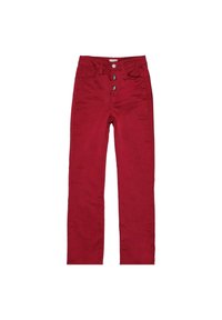Červené bavlněné kalhoty se slim fit, s vysokým pasem, pěti kapsami a předním uzavíráním na knoflíky z kovu.