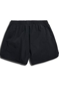Czarne spodenki sportowe z elastycznym pasem, wykonane z lekkiego materiału. Posiadają prosty design bez widocznych wzorów lub akcentów.