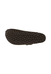 Semelle d'une sandale marron avec un motif texturé de formes de croissant interconnectées pour l’adhérence et la traction.