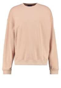 Felpa rosa chiaro realizzata in tessuto morbido, con colletto rotondo, maniche lunghe, polsini a costine e una vestibilità comoda. Nessun motivo o grafica.