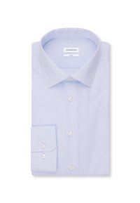 Lichtblauw en wit slim-fit overhemd met fijne verticale strepen, knoopsluiting aan de voorkant en omgeslagen manchetten, met het label "seidensticker."