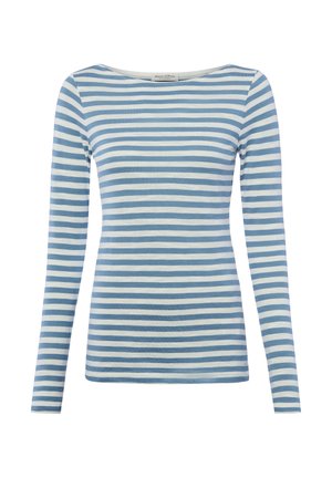 Dopasowana koszula z długim rękawem w poziome jasnoniebiesko-białe paski, z okrągłym dekoltem.