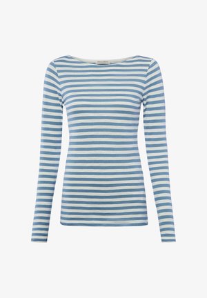 Strakvallend shirt met lange mouwen, voorzien van horizontale lichtblauwe en witte strepen en een ronde hals.