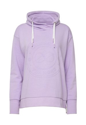 Felpa con cappuccio di colore viola chiaro, dotata di tasca frontale, cordini e logo testurizzato. Realizzata in morbido materiale misto cotone.