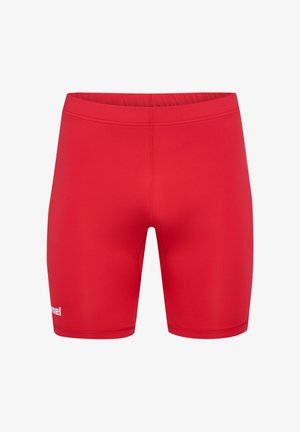 Rode zwemshorts van rekbaar materiaal. Fitted ontwerp met een elastische tailleband, met subtiele stiksel en een logo aan de zijkant.