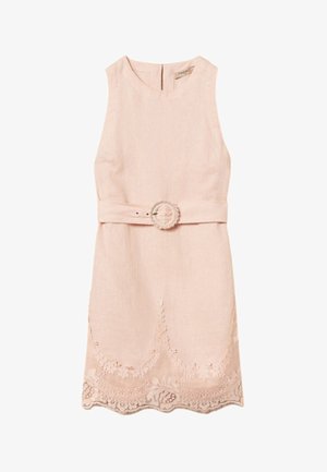 TWINSET, ABITO CORTO IN PIZZO INTARSIATO C/CINTURA - Vestito casual - pearl rose