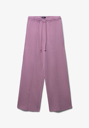 Helllilafarbene weite Hosen mit elastischem Bund, verstellbarem Kordelzug und zwei vertikalen Nähten für zusätzliche Details. Weicher Stoff.