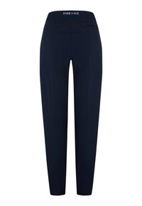 Pantalon marine en tissu extensible, doté d'une poche zippée à l'arrière, d'un design épuré et d'une ceinture élastique pour le confort.